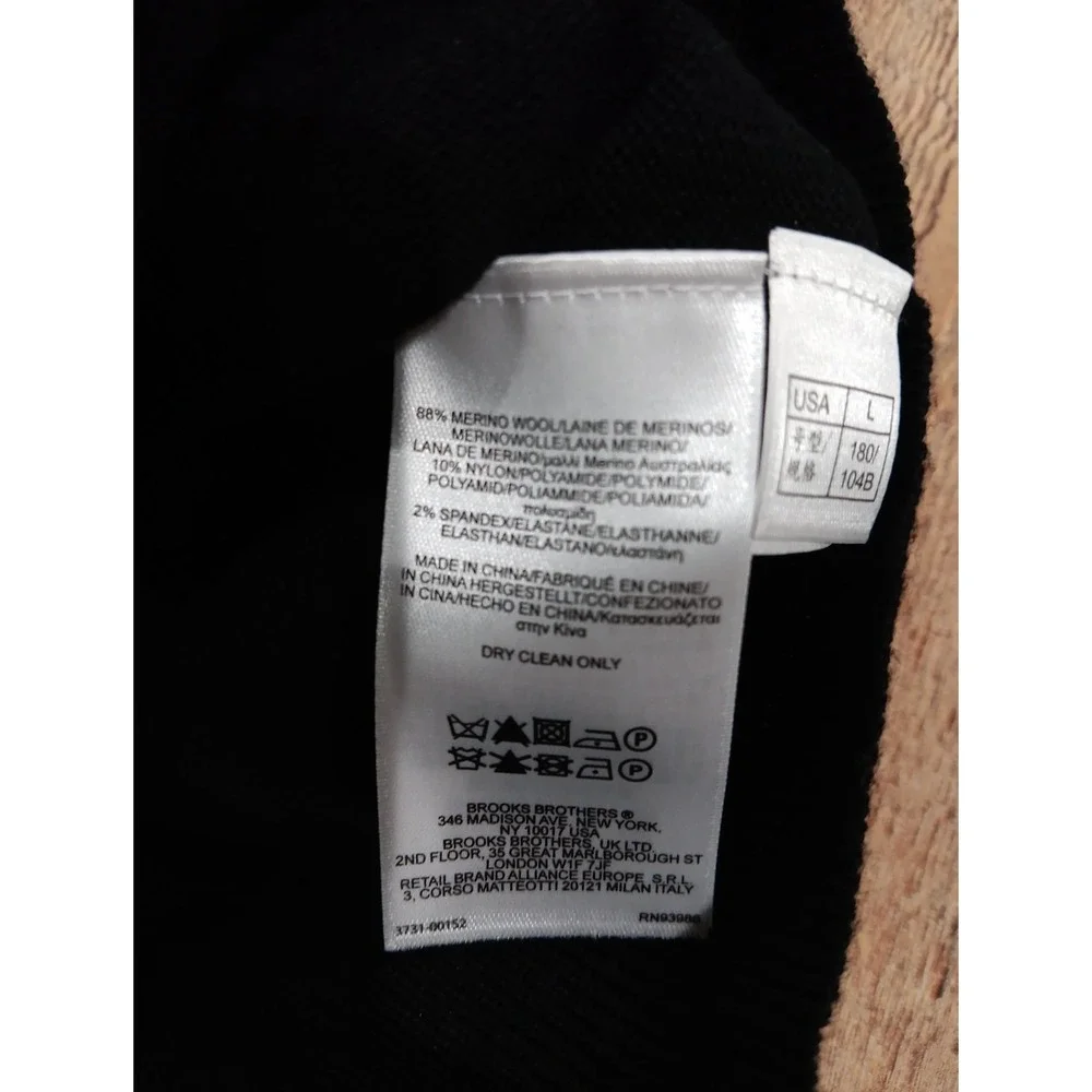 Brooks Brothers Sweater Black V Neck Fine Italian‎ Merino Wool Sz L 2635